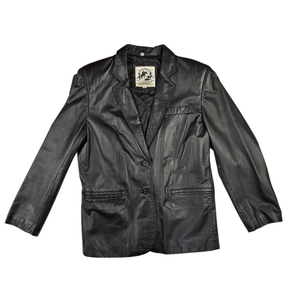 Saddlery Cooper Collection Leather Blazer Jacket Size 14 Black Womens